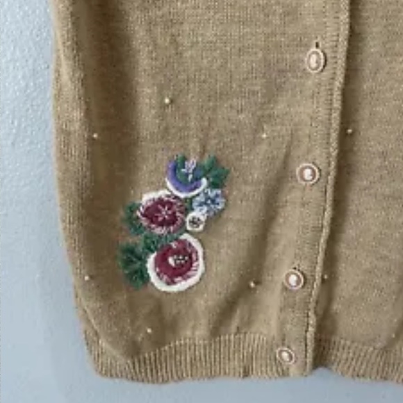 Vtg Lacy Afternoon Cotton Ramie Knit Vest Pearl Detail Embroidered Cottagecore - Picture 3 of 6